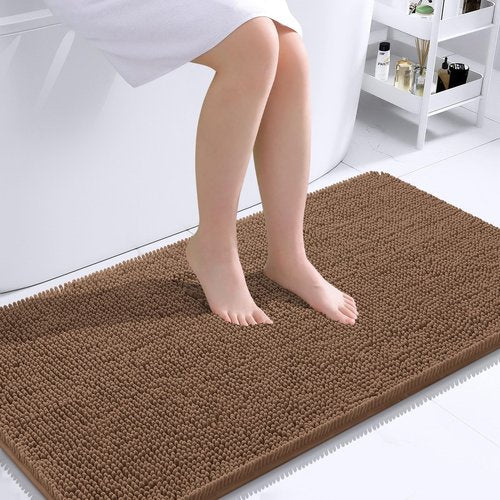 OLANLY Bathroom Rugs 40x24, Extra Soft Absorbent Chenille Bath Rugs, Rubber Backing Quick Dry, Machine Washable Bath Mats for Bathroom Floor, Tub and Shower, Home Decor Accessories, Mocha