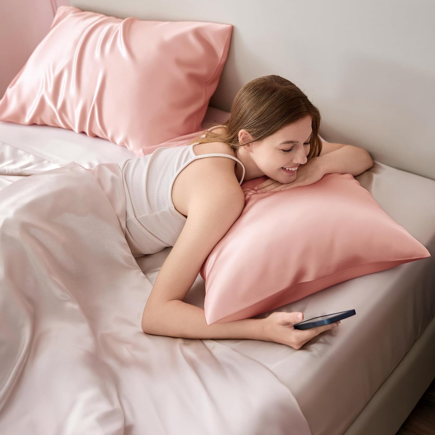 Bedsure King Size Satin Pillowcase Set of 2 - Peach Pink Silky Cases for Hair & Skin, 20x36 Inches