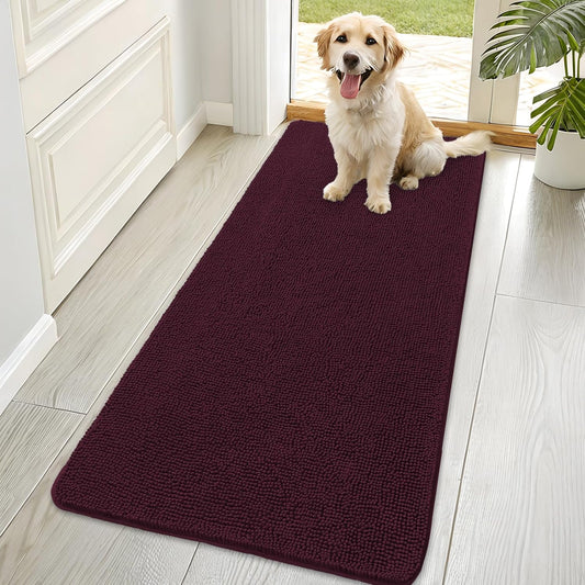 OLANLY Dog Door Mat - Absorbent Non-Slip Washable Doormat for Muddy Paws | 70x35 Inches, Quick Dry Chenille, Russet
