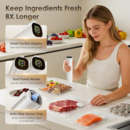 Skiennix Compact Vacuum Sealer - Powerful Handheld Food Sealer with 30 Reusable Bags & LED Display