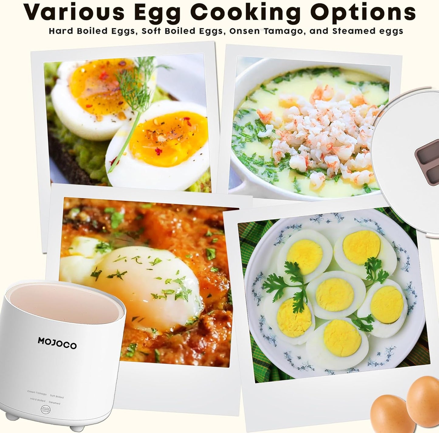 Mojoco Rapid Egg Cooker - Electric Mini Egg Maker for Steamed & Boiled Eggs | Auto Shut Off Feature