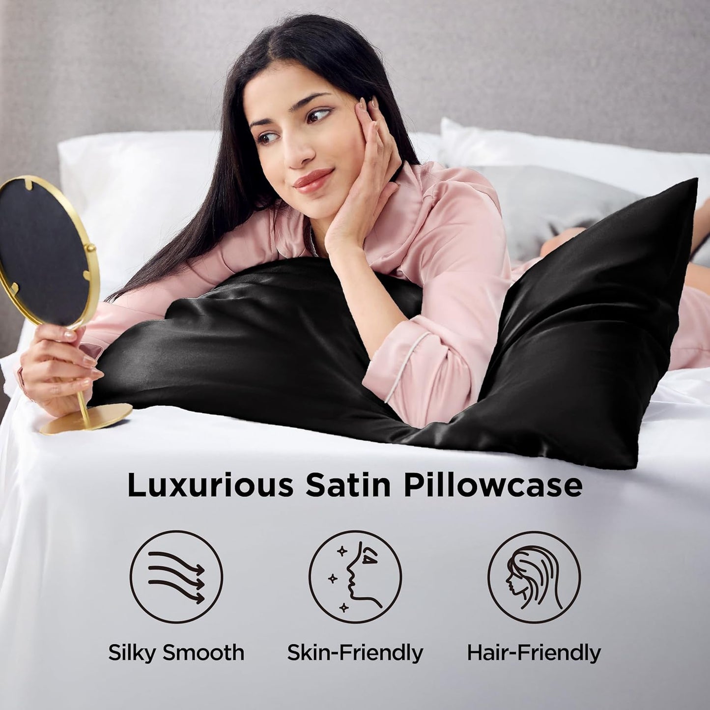 Bedsure Satin Pillowcases - Set of 4 Black Silk Pillow Covers for Hair & Skin | 20x26 Inches, Envelope Closure