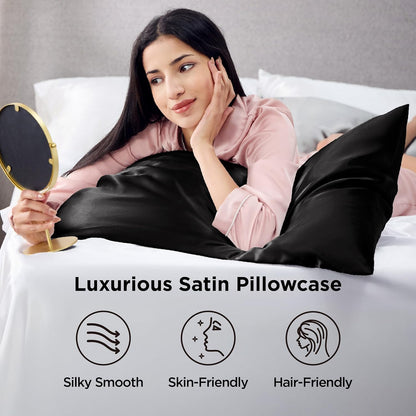 Bedsure Satin Pillowcases - Set of 4 Black Silk Pillow Covers for Hair & Skin | 20x26 Inches, Envelope Closure