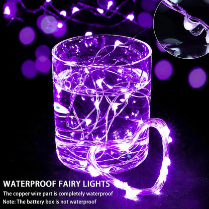 Skiennix 24-Pack Purple Fairy Lights - 7Ft 20 LED Twinkle String Lights | Battery Operated & Waterproof for Weddings, Halloween, Christmas, & Parties