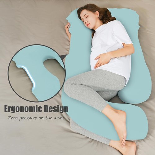 HIPHOP PANDA U-Shaped Pregnancy Pillow - Full Body Maternity Support with Cooling Cover | 57 Inch, Ice Blue