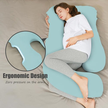 HIPHOP PANDA U-Shaped Pregnancy Pillow - Full Body Maternity Support with Cooling Cover | 57 Inch, Ice Blue
