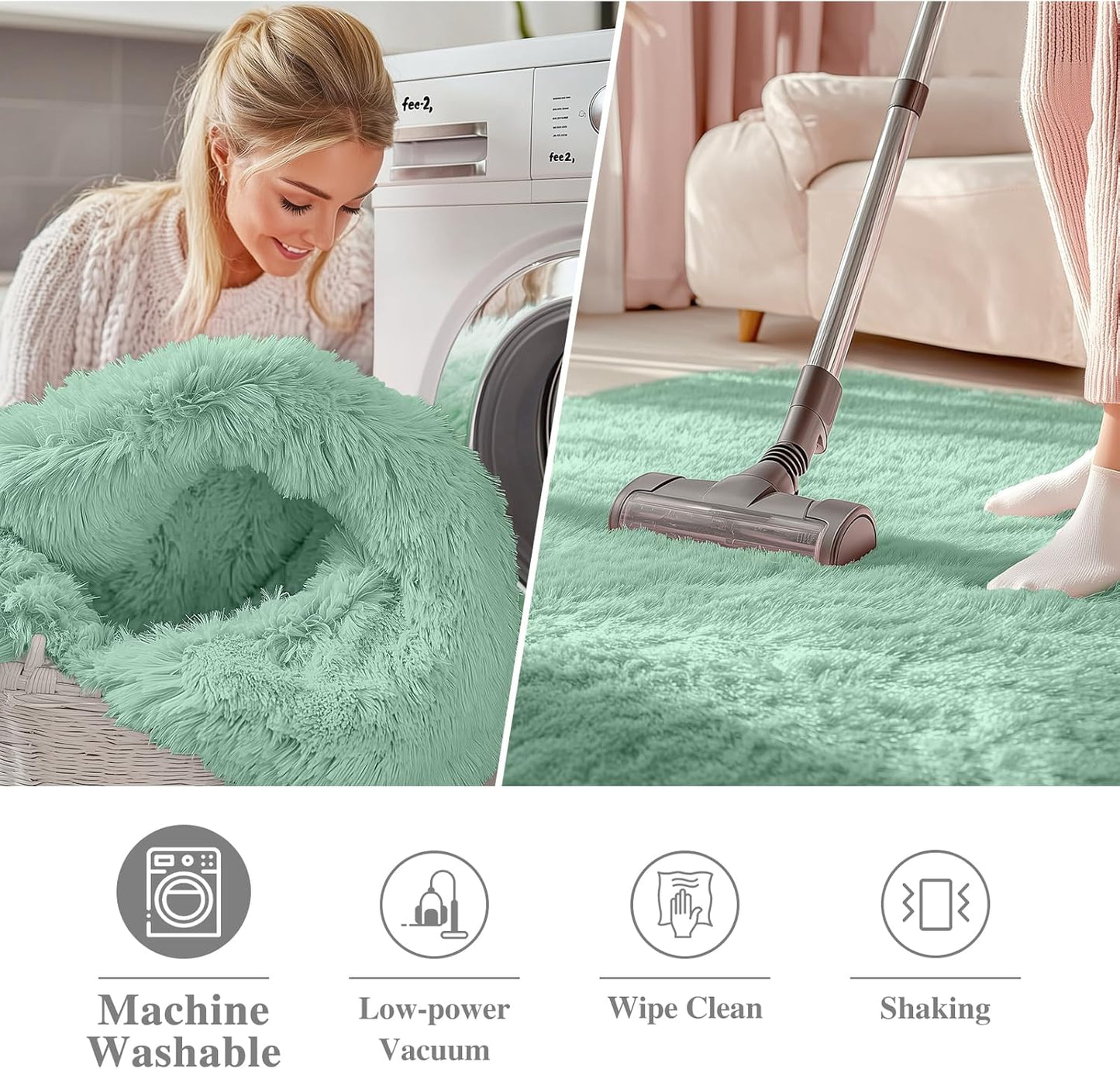 OLANLY Round Mint Green Area Rug - Soft, Fluffy, Machine Washable 3 ft Carpet for Bedrooms & Nurseries