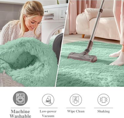 OLANLY Round Mint Green Area Rug - Soft, Fluffy, Machine Washable 3 ft Carpet for Bedrooms & Nurseries
