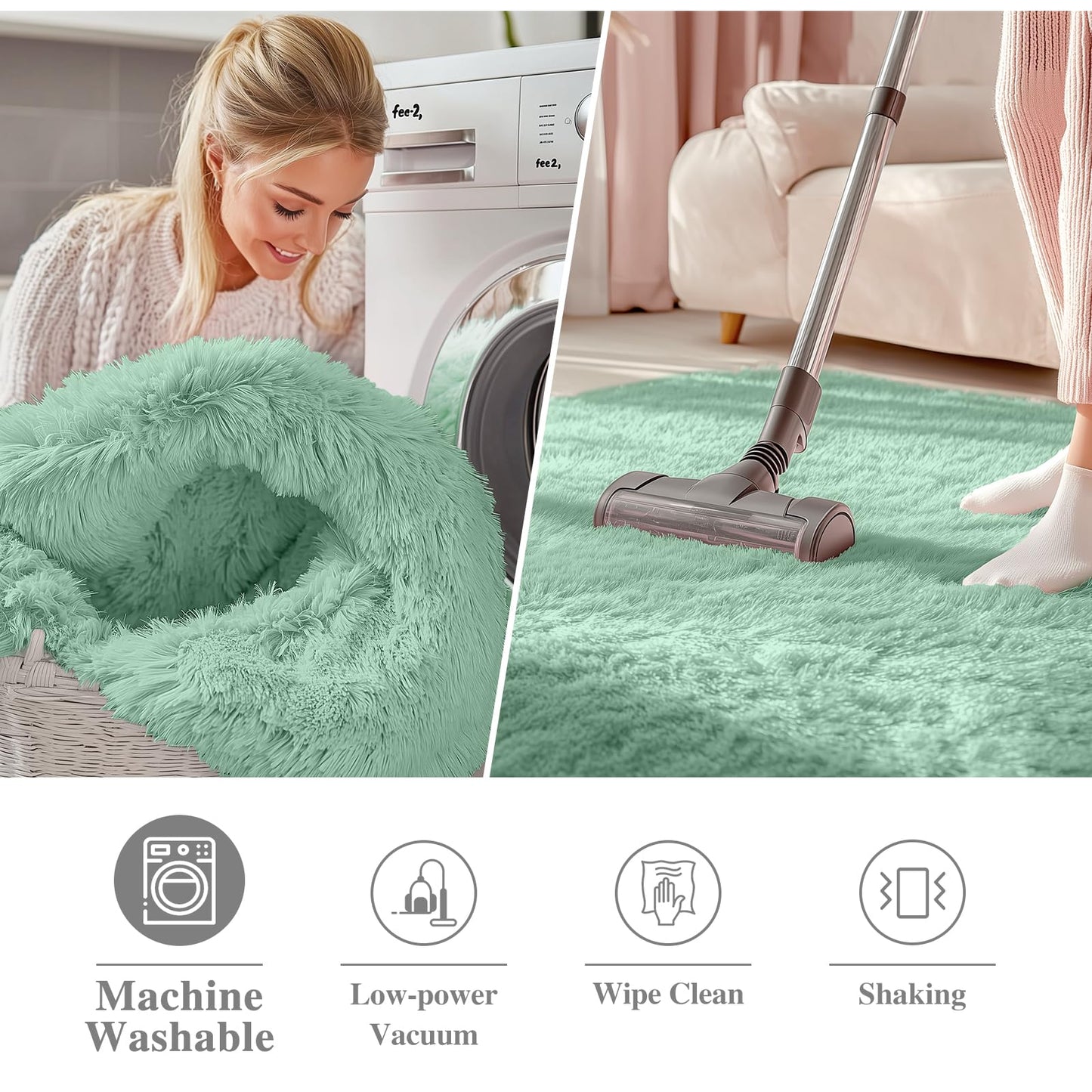 OLANLY Mint Green Round Rugs for Bedroom - Machine Washable, 7 ft Circle Area Rugs for Living Room, Soft and Fluffy Shaggy Carpet for Teen Girls and Boys, Nursery Rooms, Dorms, Home Decor Aesthetic
