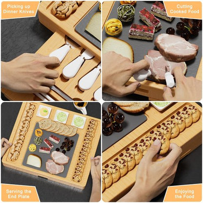 Cheese Boards Charcuterie Boards Gift Sets, Wood Bamboo Charcuterie Boards Set, Cheese Knife Set for Charcuterie Board, Slate Cheese Boards, Extra Large Charcuterie Board, Christmas Charcuterie Board