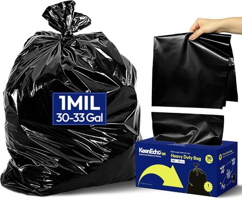 Heavy Duty Contractor Trash Bags - 33 Gallon, 1.0 Mil, Leakproof Black Garbage Bags for Construction & Yard Debris