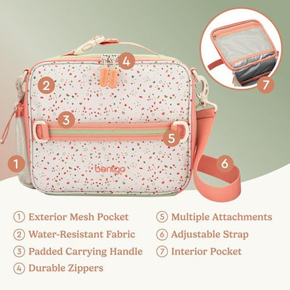 Bentgo Kids Lunch Bag - Durable Double-Insulated Lunch Bag for Kids 3+ | Water-Resistant Fabric & Zip Pockets (Geo Speckle)