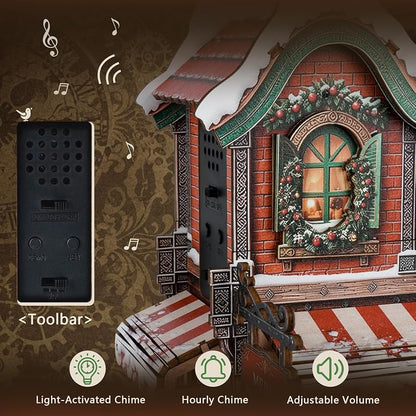 3D Puzzle Clock Kit - Christmas Cottage Cuckoo Clock Model with 3 Modes (Variation: Christmas Cottage)