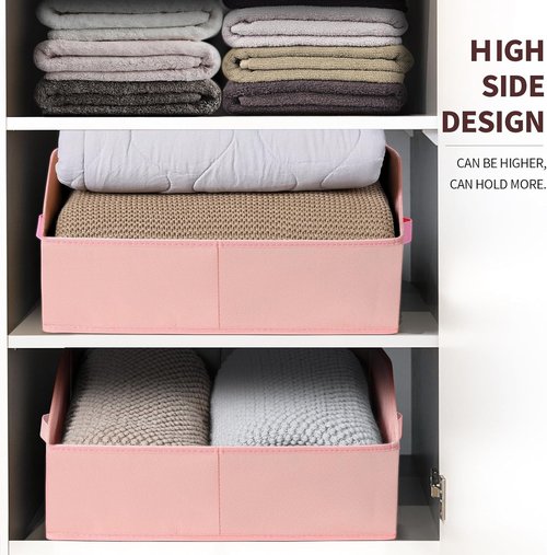 Homsorout Decorative Storage Baskets - Trapezoid Closet Bins with Handles, 6 Pack, Pink