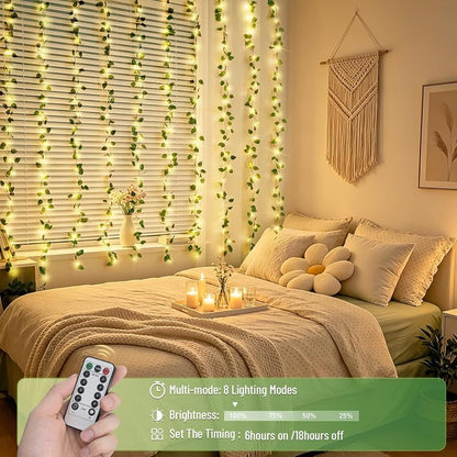JMEXSUSS Pothos Curtain Lights with 200 LEDs, 6.5ft x 6.5ft USB Vine Lights - Variation: Pothos+6.5x6.5ft