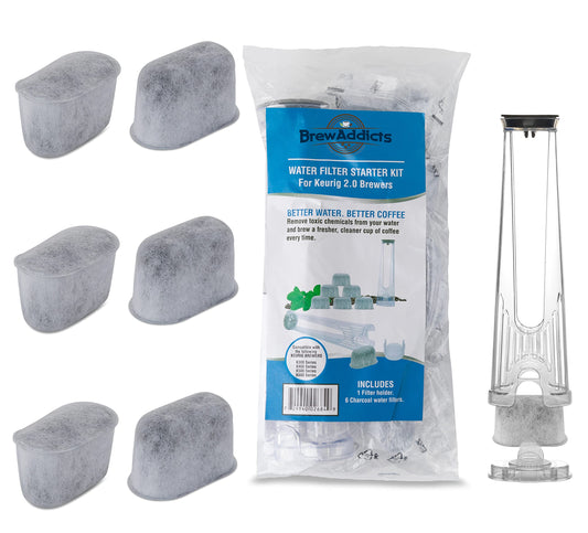 Brew Addicts Water Filter for Keurig 2.0 Coffee makers. Starter Kit: 6 filters & 1 Filter Holder. Replacement Water Filter Cartridges Kit Compatible with Classic Brewers