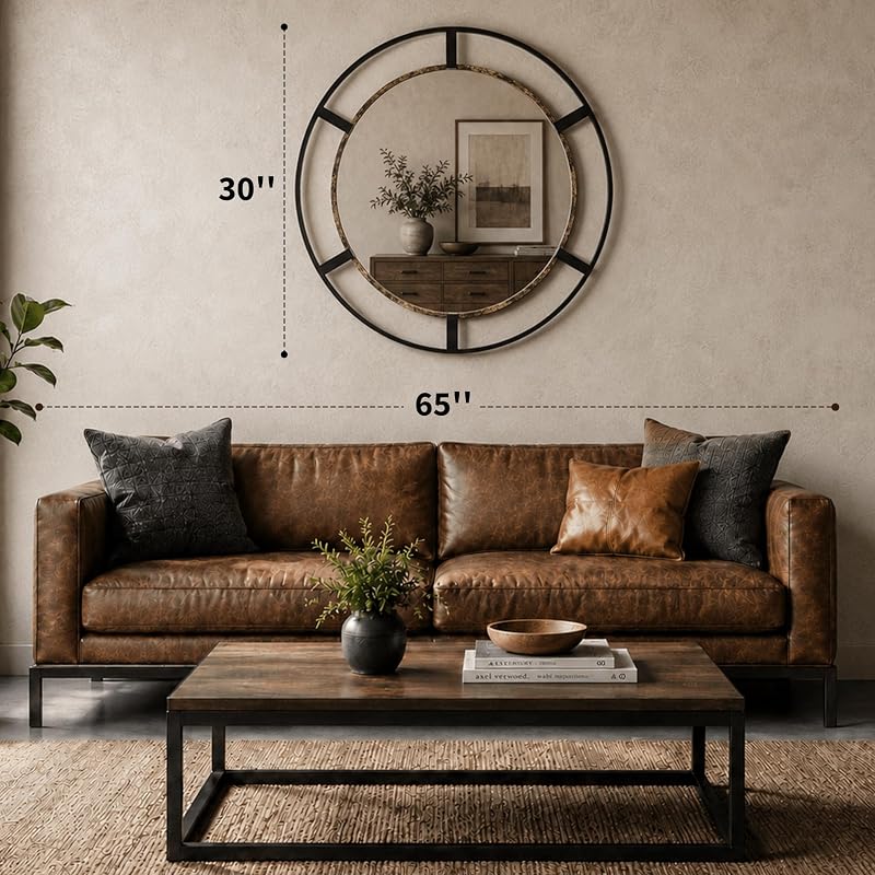 30-Inch Round Wall Mirror, Black & Antique Gold for Bathroom or Entryway - Variation: Black & Antique Gold+Round+30"L x 30"W