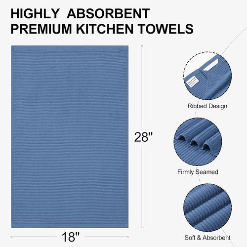 Homaxy Premium Kitchen Towels - Ultra Absorbent 100% Cotton Hand Towels | 18"x28", Navy Blue, 8 Pack