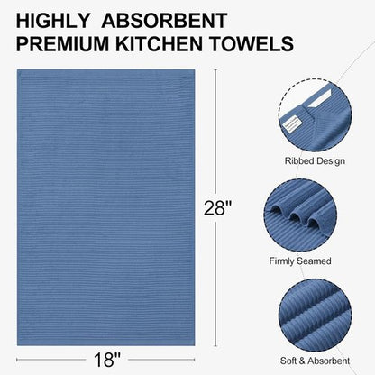Homaxy Premium Kitchen Towels - Ultra Absorbent 100% Cotton Hand Towels | 18"x28", Navy Blue, 8 Pack