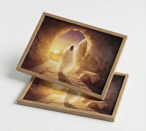 KYSNGMT Framed Jesus Resurrection Wall Art - He Is Risen Canvas Print for Home Decor | Easter Religious Gift