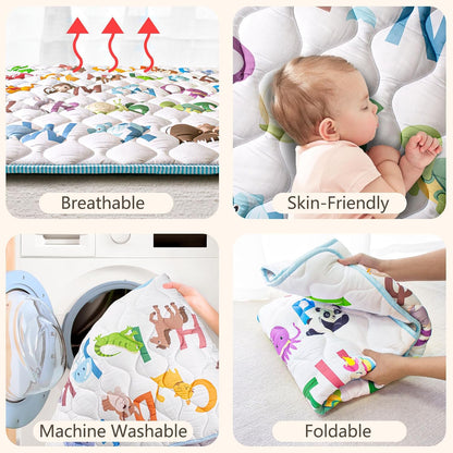 Skiennix Baby Play Mat - 50x50 Super Soft Activity Mat with Anti-Slip Bottom | Machine Washable, Animal Alphabets