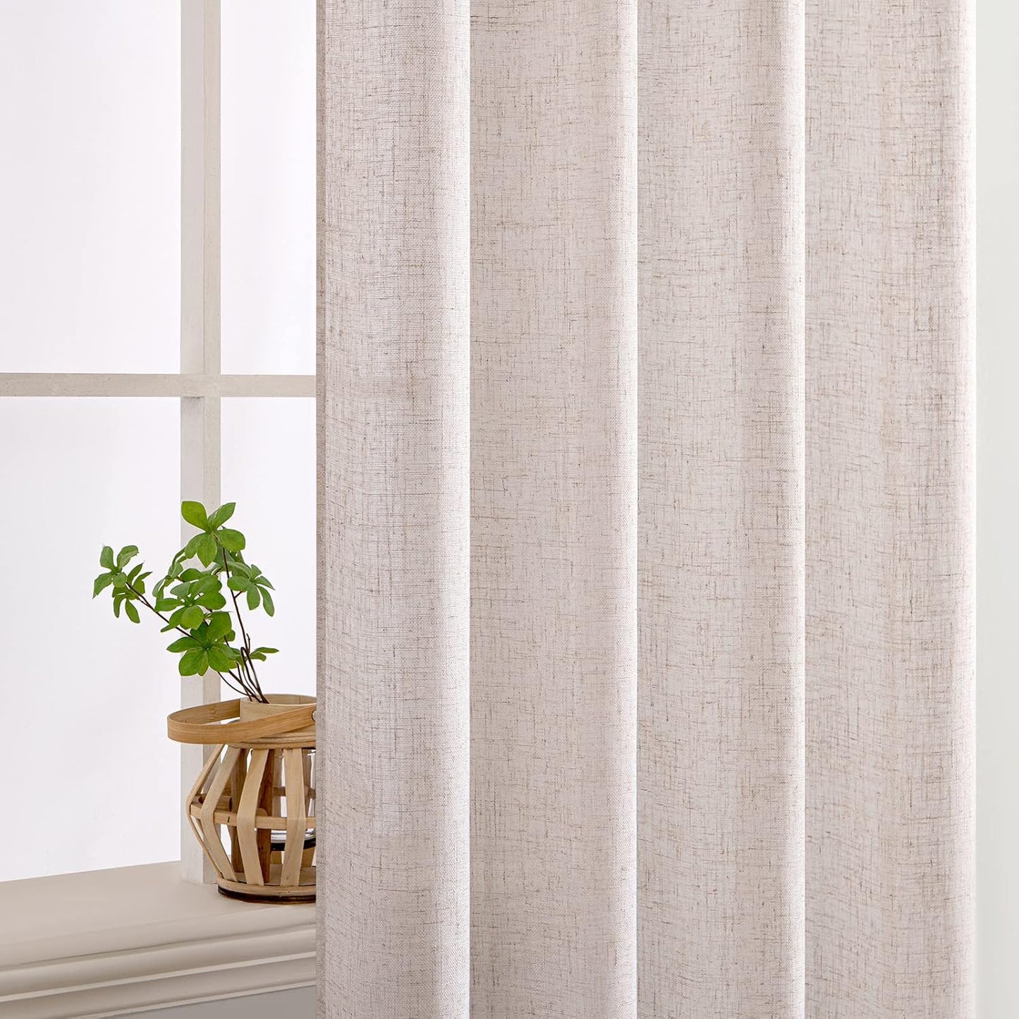 MIULEE Natural White Linen Curtains - 90 Inch Long | Soft Thick Semi-Sheer Drapes for Bedroom & Living Room