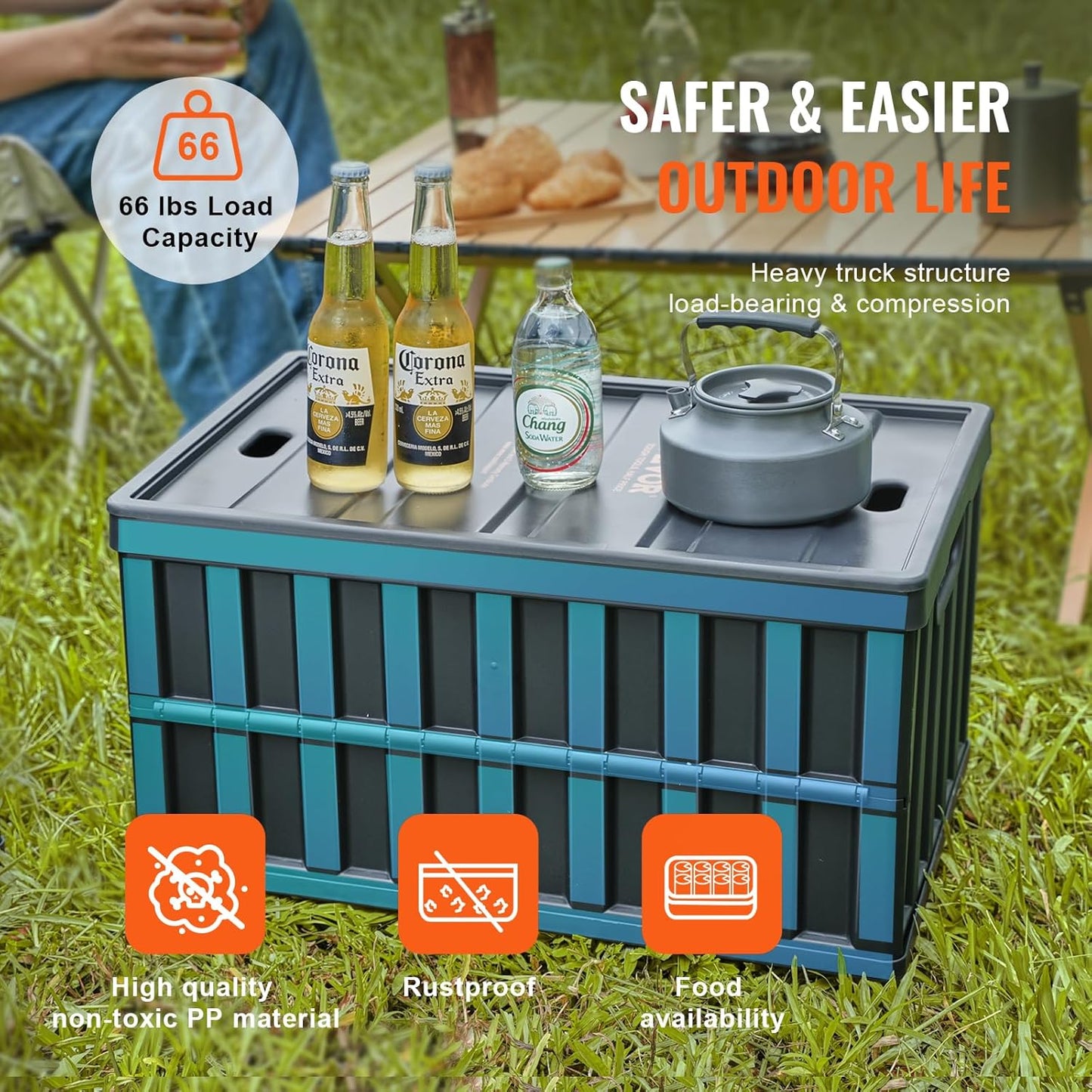 VEVOR 65L Collapsible Storage Bins - Stackable Utility Crates with Lids for Organizing Tools, Food & More