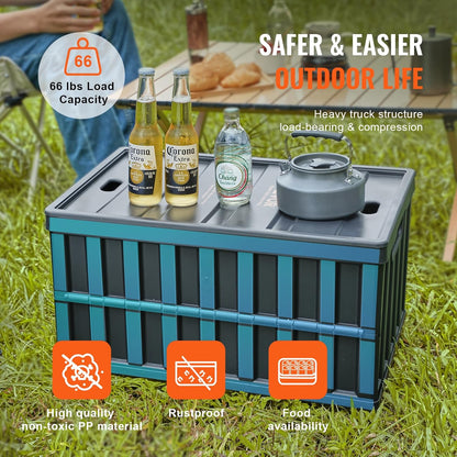 VEVOR 65L Collapsible Storage Bins - Stackable Utility Crates with Lids for Organizing Tools, Food & More