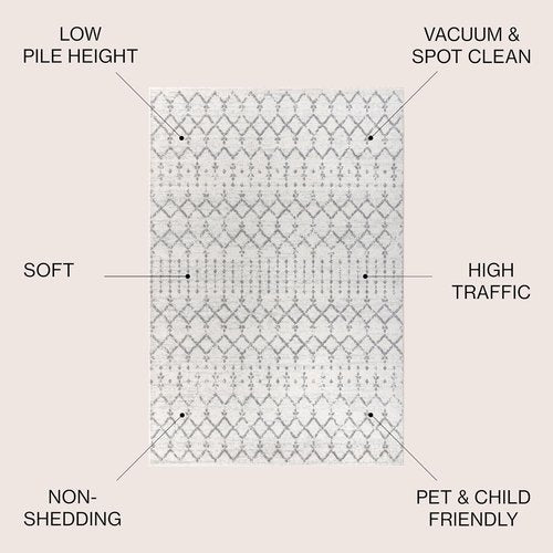 JONATHAN Y Boho Vintage Diamond Area Rug - Cream/Gray 8x10 ft | Easy-Clean, Pet-Friendly, Non-Shedding
