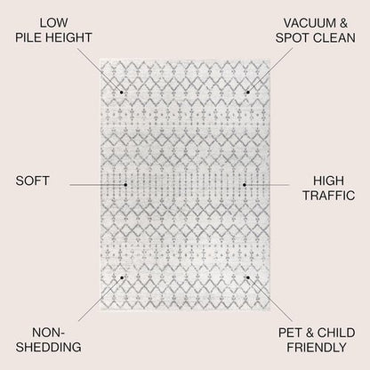 JONATHAN Y Boho Vintage Diamond Area Rug - Cream/Gray 8x10 ft | Easy-Clean, Pet-Friendly, Non-Shedding