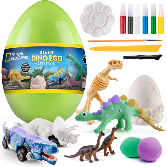 National Geographic Giant Dinosaur Egg Activity Kit - 15+ Dino Crafts, Painting, Clay Models & Learning Guide