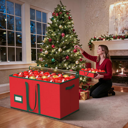 Skiennix Christmas Ornament Storage Box - Organize 128 Ornaments with Dual Zipper Closure & Adjustable Dividers | Large Holiday Decoration Container with 8 Trays