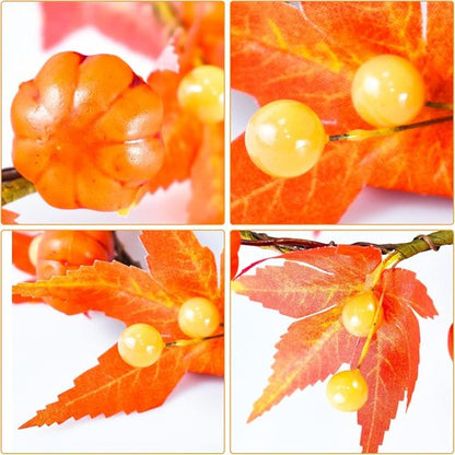 Fall Candle Rings by 6Pcs | Artificial Pumpkin & Maple Leaf Wreaths for Autumn Decor | 3.1" ID / 7" OD