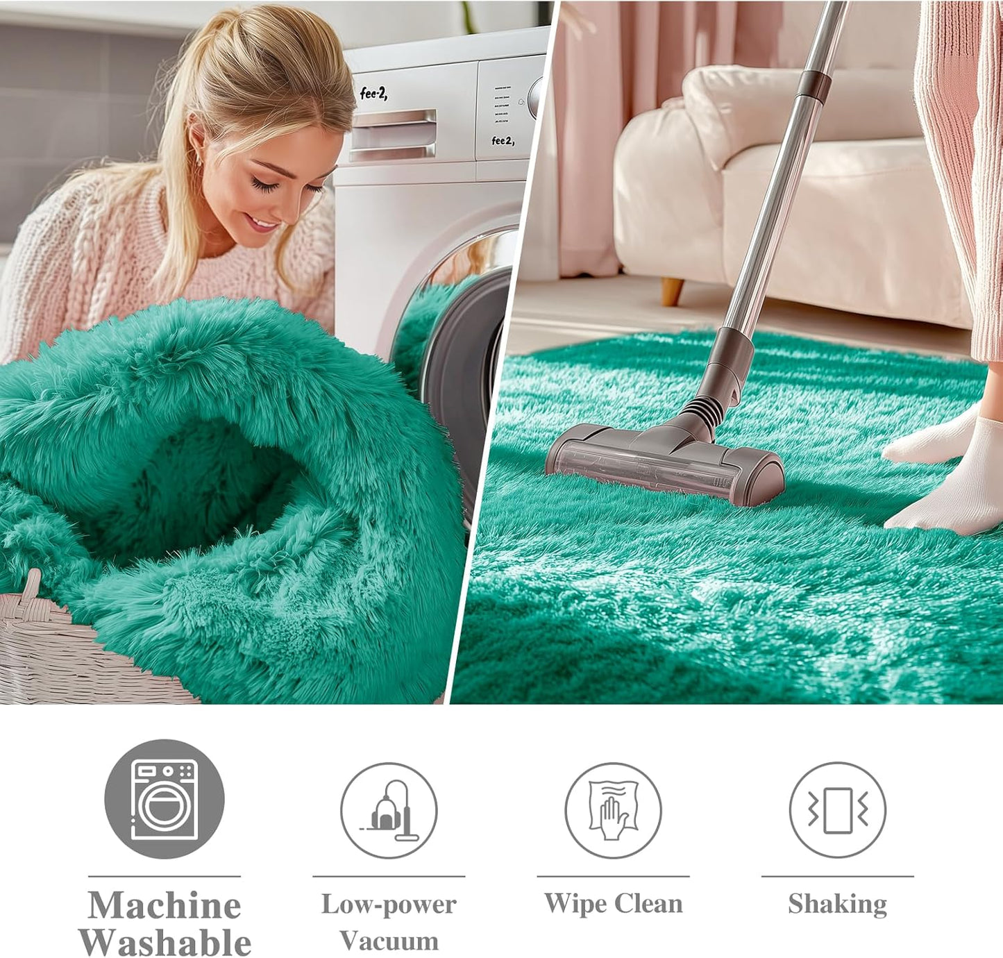 OLANLY Teal Green Round Rug - Soft, Fluffy Shaggy Carpet | 5 ft Machine Washable Area Rug for Bedrooms & Nurseries
