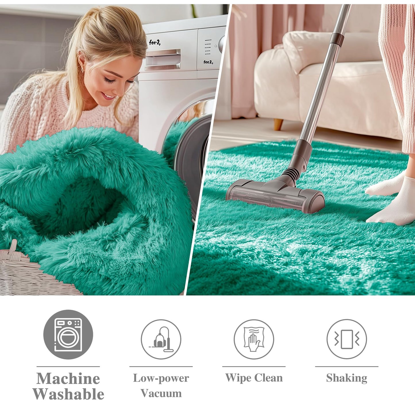 OLANLY Teal Green Round Rugs for Bedroom - Machine Washable, 3 ft Circle Area Rugs for Living Room, Soft and Fluffy Shaggy Carpet for Teen Girl and Boys, Nursery Rooms, Dorms, Home Decor Aesthetic
