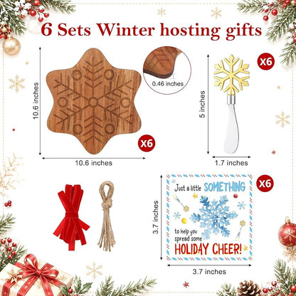 Christmas Snowflake Cutting Board & Spreader Gift Set (6 Sets) — Acacia Wood