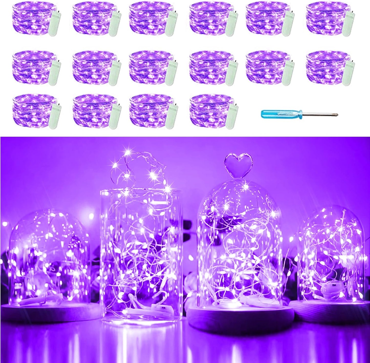 SunKite 20 LED Purple Fairy String Lights - Battery Operated, Waterproof 6.6 Feet | Perfect for DIY Decor & Parties