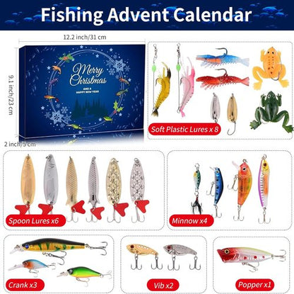 Fishing Advent Calendar - 24 Days of Christmas Countdown Fishing Lures | Perfect Holiday Gift for Anglers