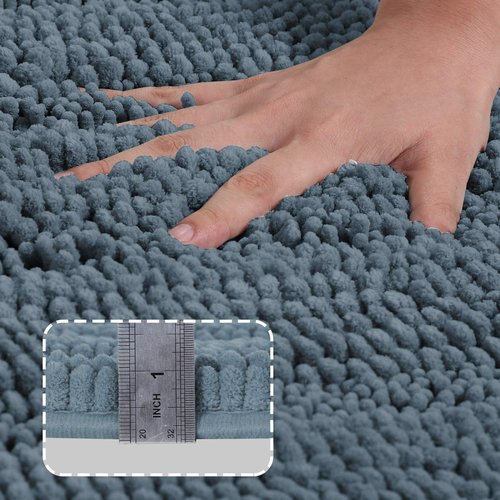 Turquoize Chenille Bathroom Rugs Set - Non-Slip Bath Mats for Bathroom Floor, Kitchen/Entryway (20" x 32" and 17" x 24"), Stone Blue