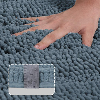 Turquoize Chenille Bathroom Rugs Set - Non-Slip Bath Mats for Bathroom Floor, Kitchen/Entryway (20" x 32" and 17" x 24"), Stone Blue