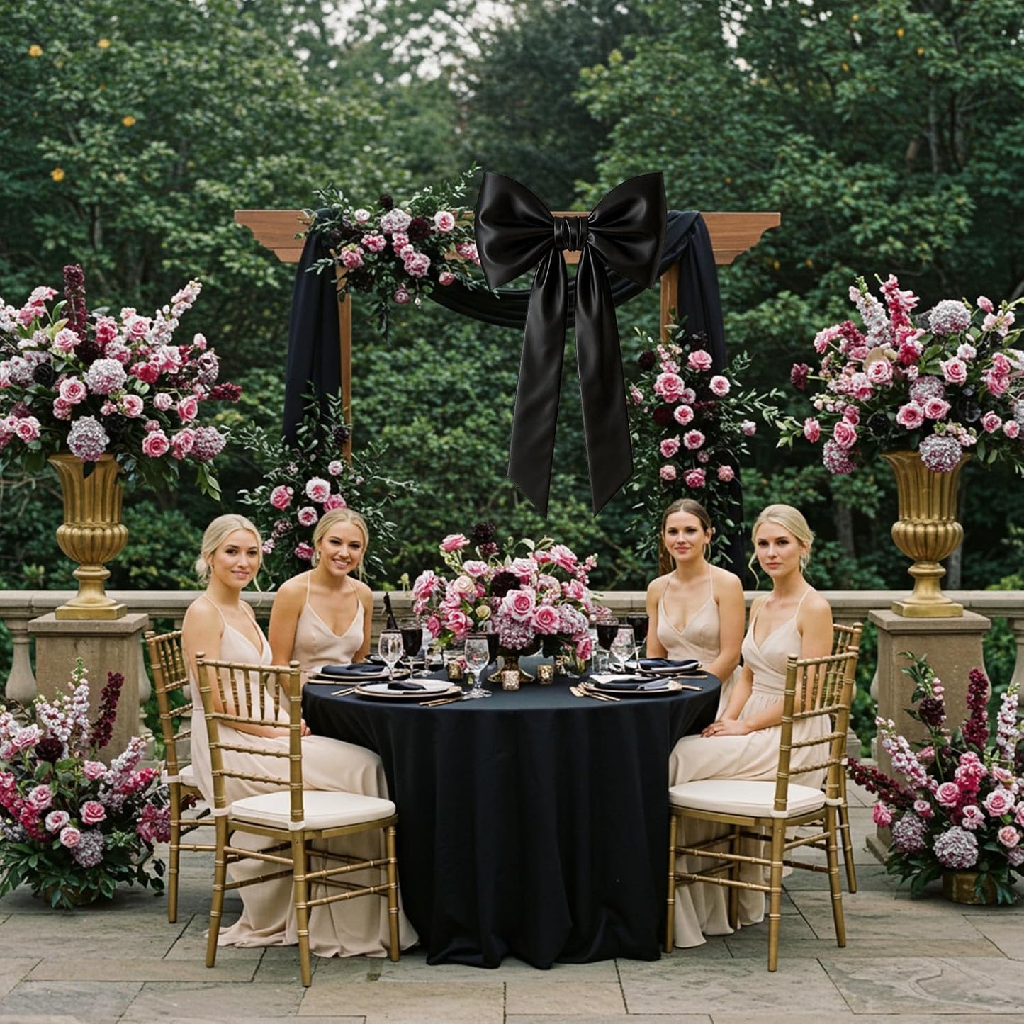 Skiennix Large Black Bow Party Decorations - 43 x 24 Inches Satin Ribbon Wall Decor for Birthdays & Weddings