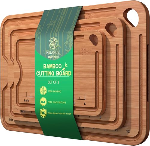 Bamboo Cutting Boards by Skiennix - Deep Juice Grooves & Built-In Handles | 2-In-1 Charcuterie & Chopping Board for New Home Gifts