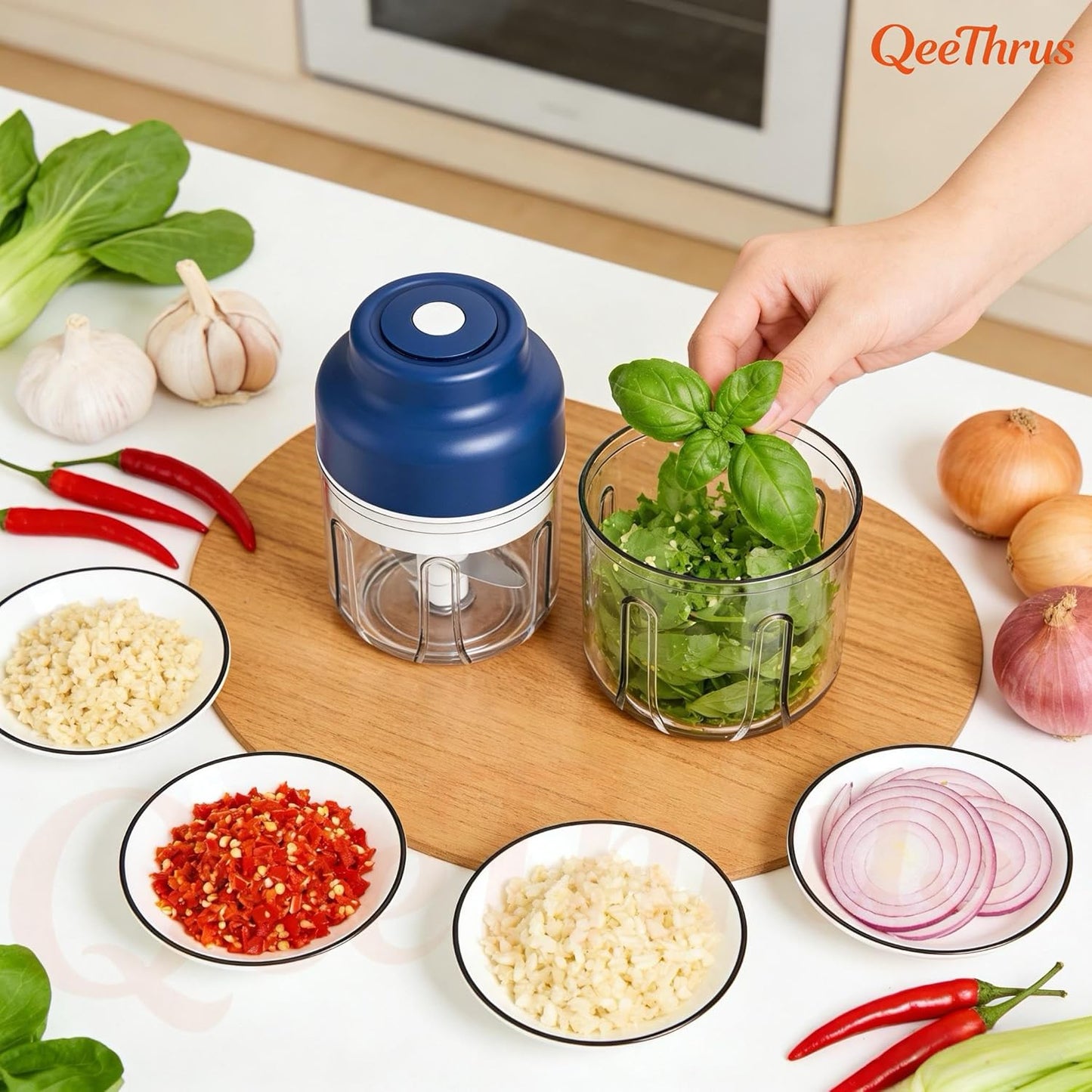 Skiennix Mini Electric Food Chopper - Versatile Vegetable, Onion & Garlic Processor with Container