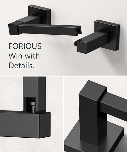 FORIOUS Toilet Paper Holder - Rustproof Stainless Steel Double Post Pivoting Design | Matte Black, 2 Pack