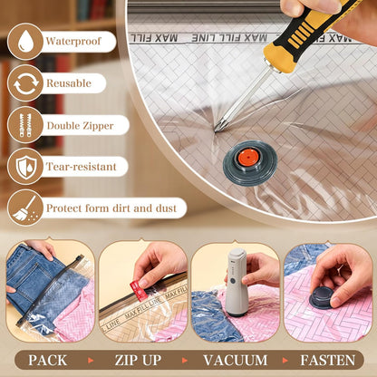QcoQce Vacuum Storage Bags - Rechargeable Electric Pump for Space-Saving Travel & Seasonal Storage