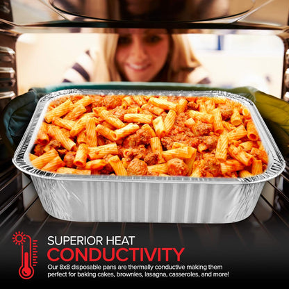 Stock Your Home 8x8 Foil Pans with Lids - 20 Pack Aluminum Disposable Baking & Cooking Containers