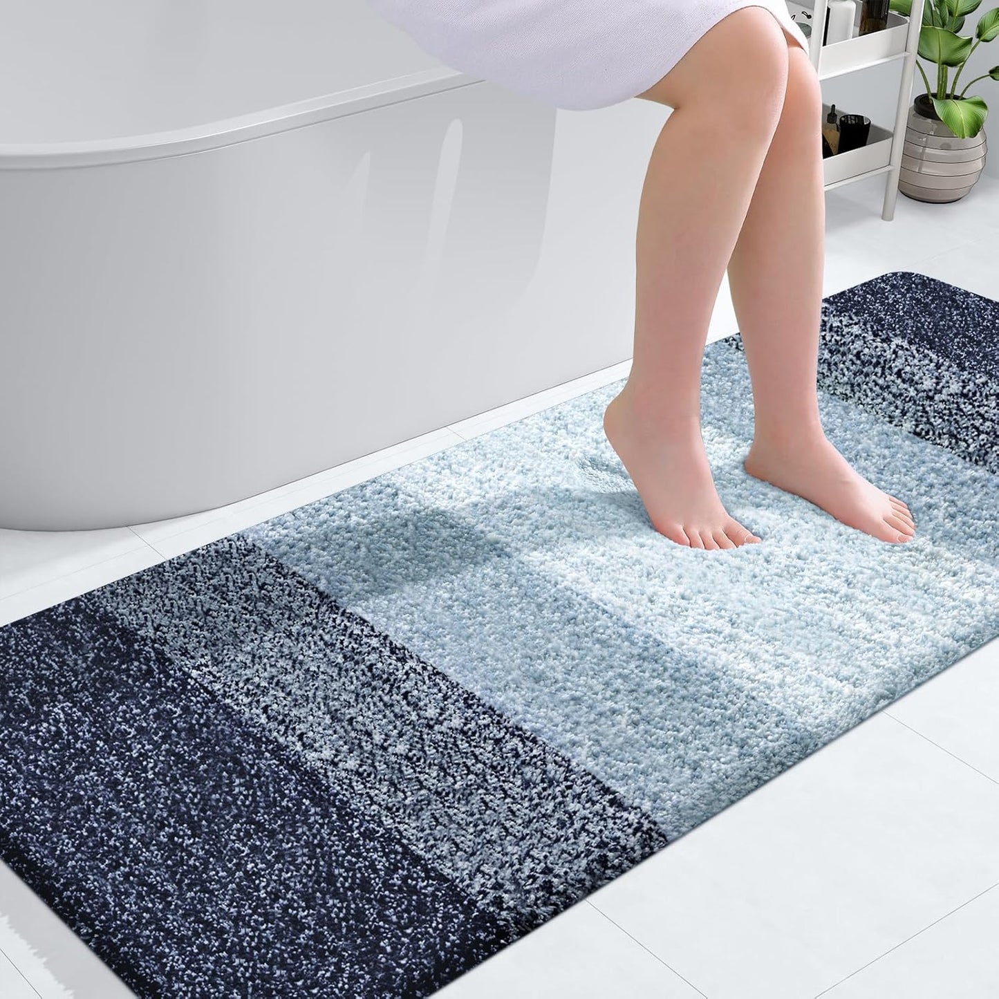 OLANLY Bathroom Runner Rug - Extra Soft Microfiber Mat with Rubber Backing | Quick Dry, Washable, 59x24, Airy Blue