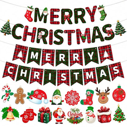 Christmas Banner 32pcs Red Green Merry Christmas Party Decor