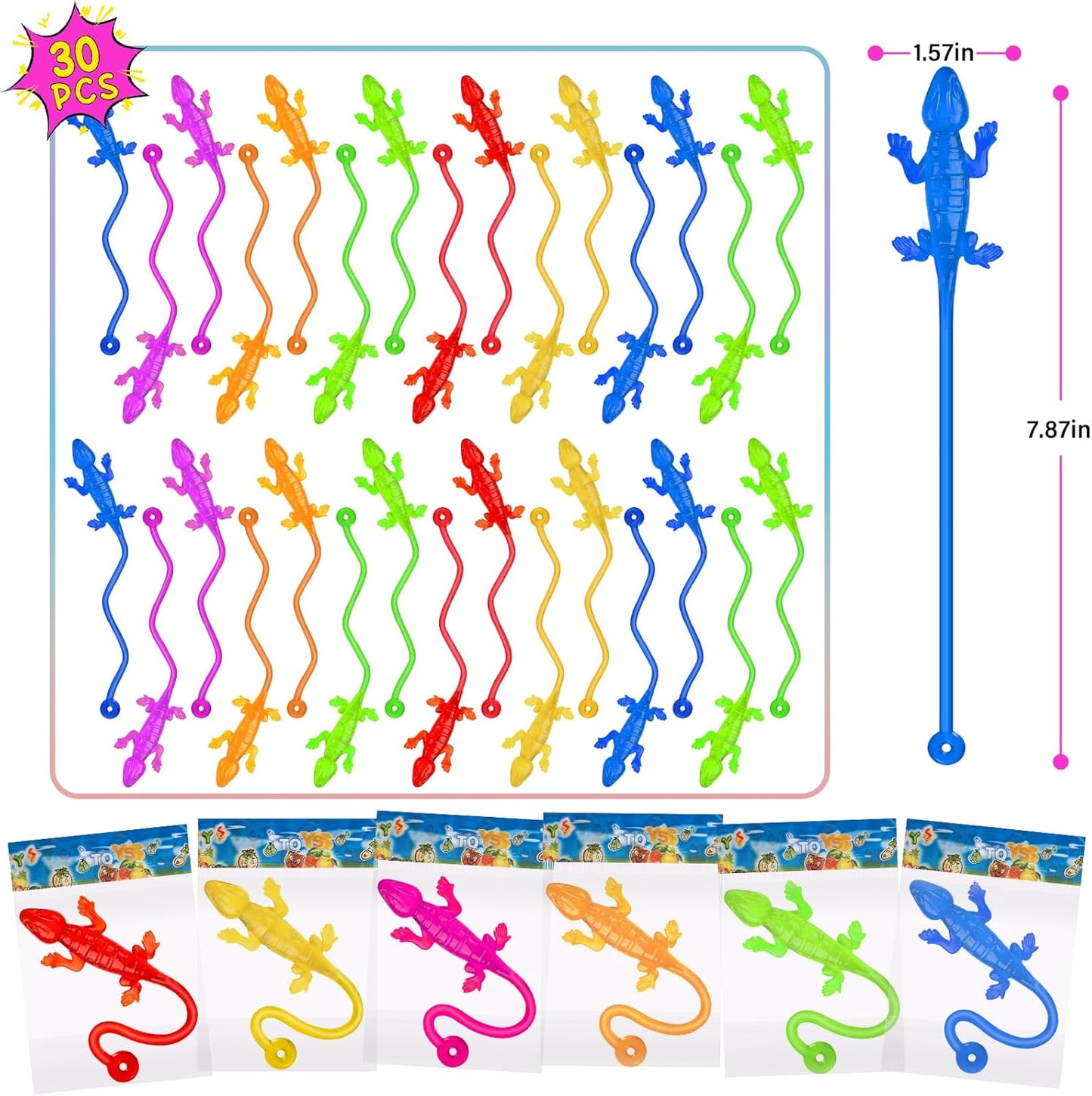 Skiennix 30 PCS Sticky Gecko Hands - Stretchable Lizard Toys for Kids | Perfect Party Favors & Treasure Box Prizes