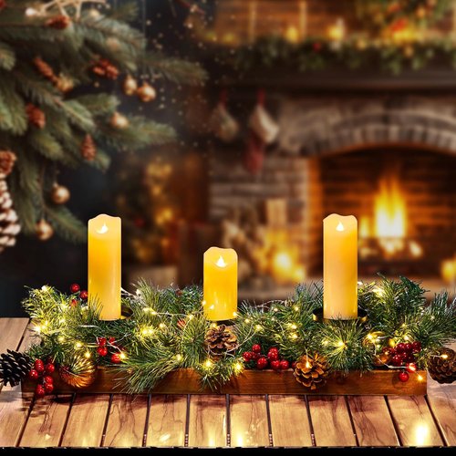 Brightown Foldable Wooden Box - 23.6" Christmas Decor with Fairy Lights, Pine Cones & Ornaments
